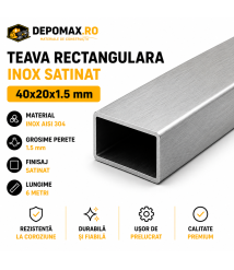 Teava rectangulara inox satinata AISI 304, 40 x 20 x 1.5 mm, 6 metri